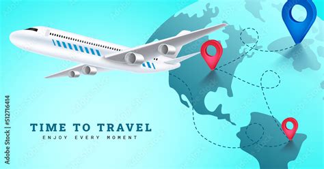 Travel Time Vector Background Design Time To Travel Text With Airplane