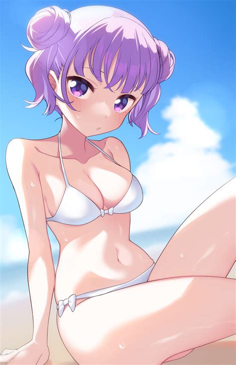 Misao Koinu Suzukaze Aoba New Game Highres Girl Bare Arms Bikini Blue Sky Blurry
