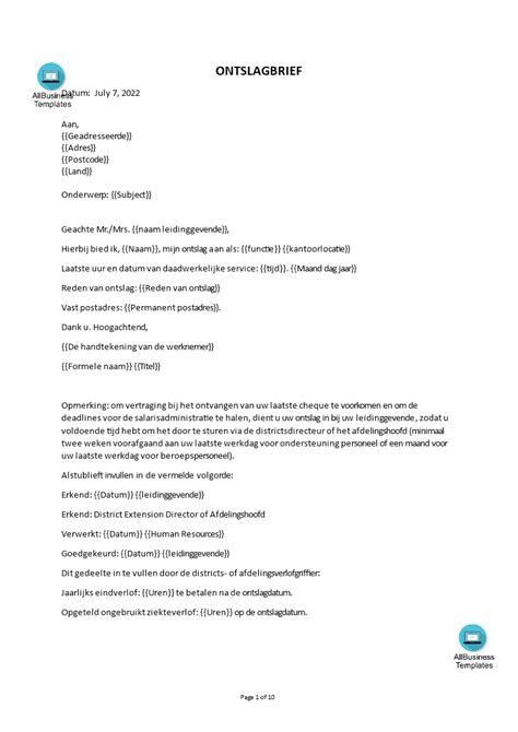 Gratis Ontslag Brief Lay Out