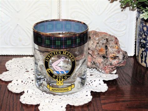 Scottish Armstrong Clan Glass, Motto: Invictus Maneo, Highball Drink Glass, Vintage Barware ...