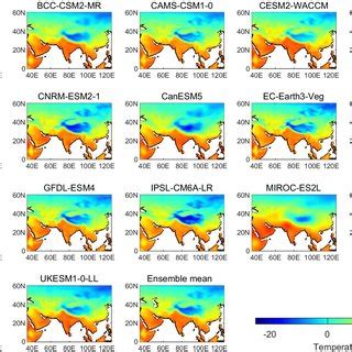 Spatial Distributions Of Annual Mean Temperatures From 16 CMIP6 Models