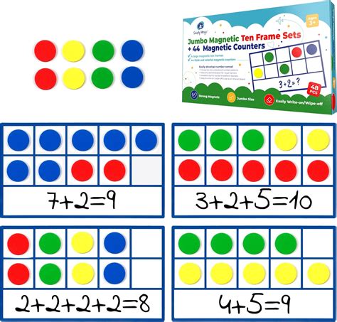 48 Pcs Jumbo Magnetic Ten Frames With Counters Class Set Math Manipulatives For