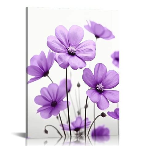 ONETECH Flowers Wall Art Canvas Pictures Purple Wildflowers Black And