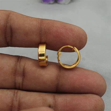 K Yellow Gold Hoop Earrings Bali Earrings Huggies Etsy