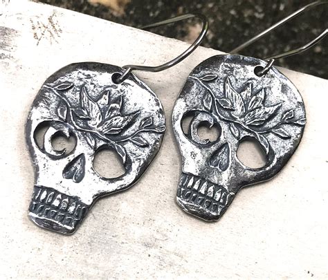 Sterling Silver Skull Earrings 14 Length Handmade Etsy