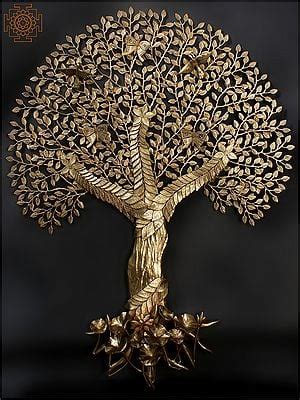 Large Brass Tree Of Life With Perched Birds Wall Hanging Exotic