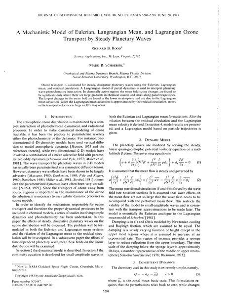 Pdf A Mechanistic Model Of Eulerian Lagrangian Mean And Lagrangian