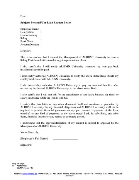 Loan Application Letter Sample Free Printable Documents