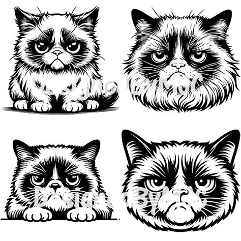 Grumpy Cat SVG Bundle 25 Clipart PNG Files Angry Cat Vector Cat