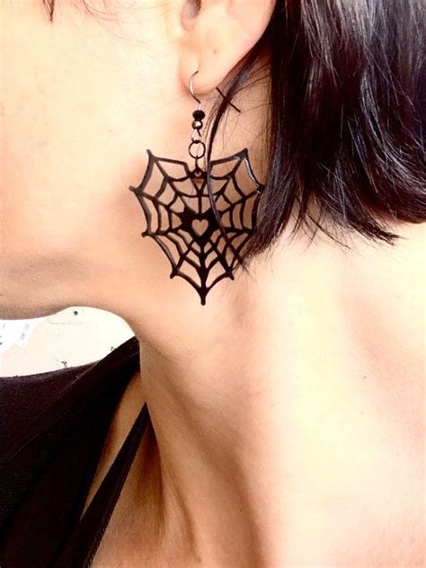 Spiderweb Earrings Spiderweb Heart Earrings Black Heart Gothic Etsy