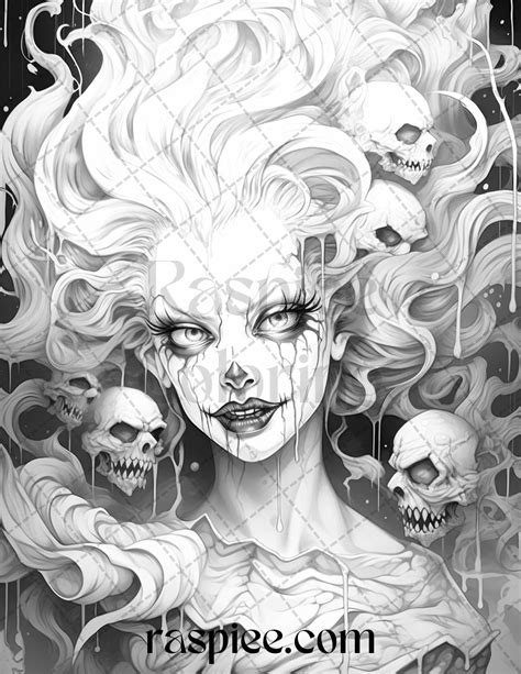 50 Scary Clown Girls Grayscale Coloring Pages Printable For Adults Pd Grayscale Coloring