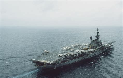 Elevated Starboard Quarter View Of The Aircraft Carrier Uss Midway Cv