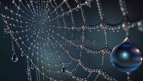 A Spider Web With Water Drops Hanging From It S Sides Stock