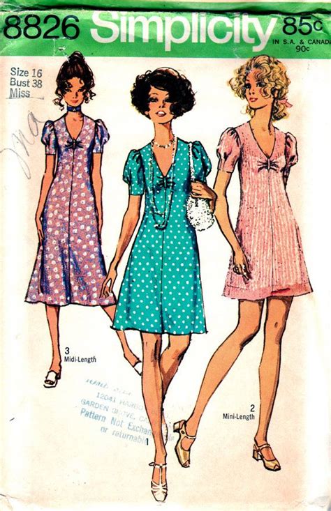 Simplicity 8826 1970s Misses Gathered V Neck Dress Pattern 3 Etsy Vintage Dresses Vintage