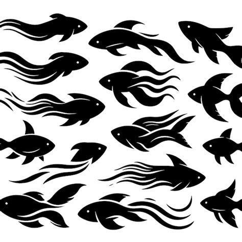 Premium Vector | Various fish black and white silhouette