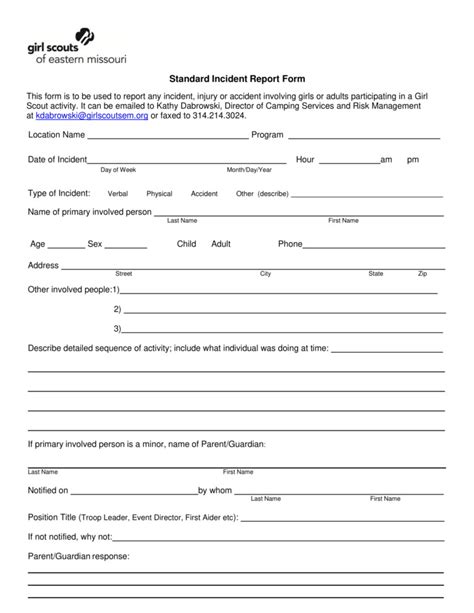 Standard Incident Report Form Reportform Net