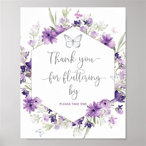 Purple Butterfly Thank You For Fluttering By Poster Zazzle