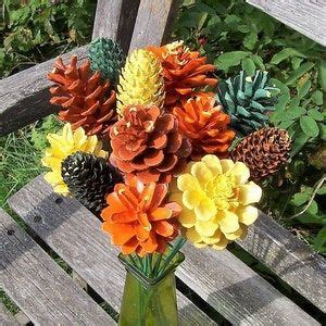 Fall Pine Cone Flowers One Dozen Original On Inch Stems Etsy