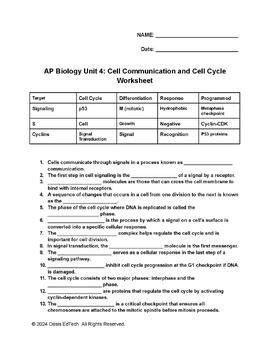 AP Biology Unit 4 Cell Communication And Cell Cycle Quiz Worksheet