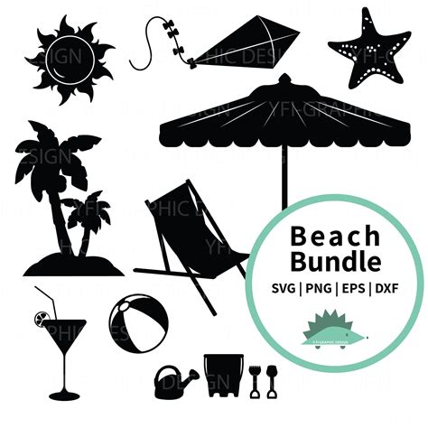 Beach Silhouette Beach Bundle Summer Vacation Beach Ball Starfish