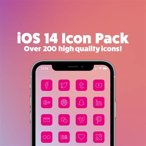 Ios Iphone Icon Pack Over Icons Minimal Hot Pink Etsy