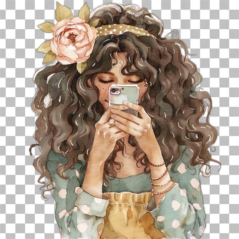 Premium Psd African American Girl Covering Her Face With Rose Watercolor