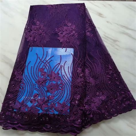 NEW High Quality 2019 Dark Purple Tulle Beaded French Nigerian Lace