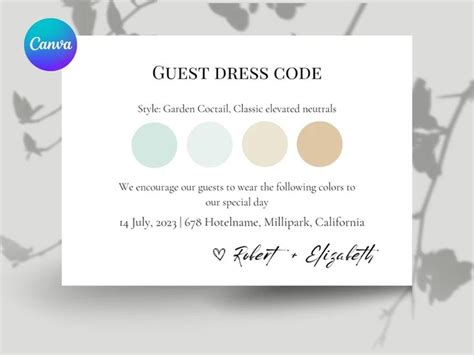 Guest Dress Code Canva Wedding Attire Palette Attire Request Card