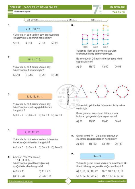 S N F R Nt Ler Ve Li Kiler Testi Pdf Ndir Matematik Vakti