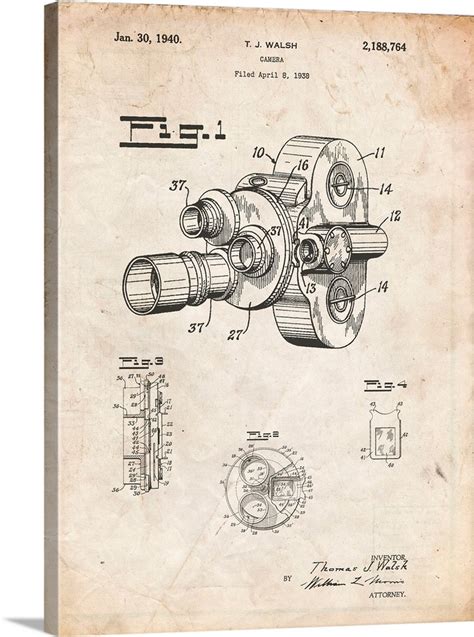 Vintage Parchment Bell And Howell Color Filter Camera Patent Poster