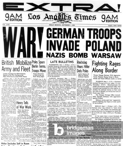 Image Of Frontpage Of American Newspaper Los Angeles Times September