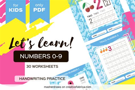 Let S Learn Numbers 0 9 Worksheets Graphic By Masherdraws · Creative Fabrica