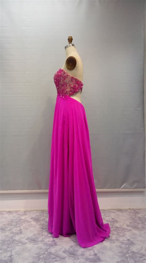 Pretty Handmade Fuchsia Beadings Prom Dress 2016 Long Prom Dresses