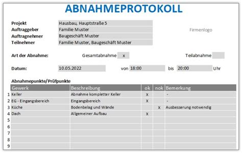 abnahmeprotokoll word vorlage
