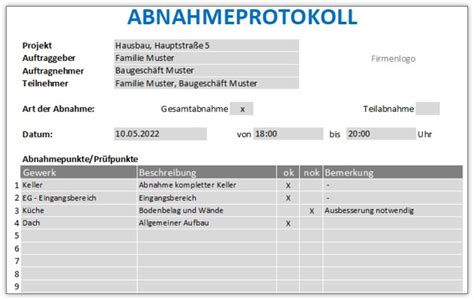 Abnahmeprotokoll Kostenlose Vorlage F R Excel Alle Meine Vorlagen De