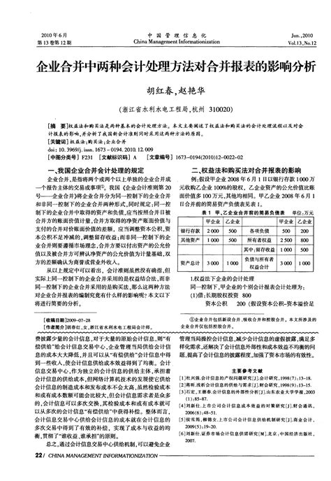 企业合并中两种会计处理方法对合并报表的影响分析word文档在线阅读与下载无忧文档