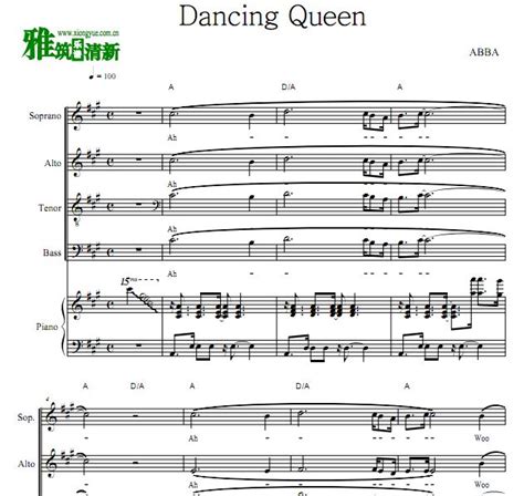 Dancing Queen 四声部合唱谱 钢伴谱