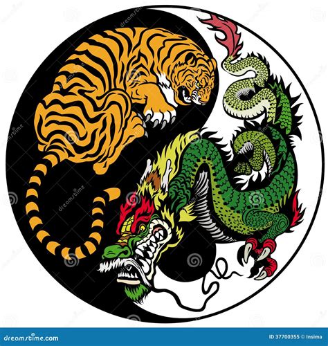 Yang De Yin De Dragon Et De Tigre Illustration De Vecteur