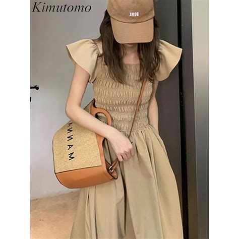 U Kimutomo Elegant Solid Simple Woman Dress Sweet Folds Flying