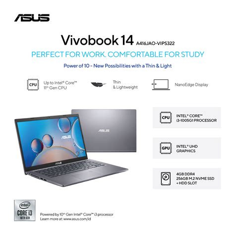 Asus Vivobook 14 A416jao Vips322 Core I3 1005g1ram 4gbssd 256gb