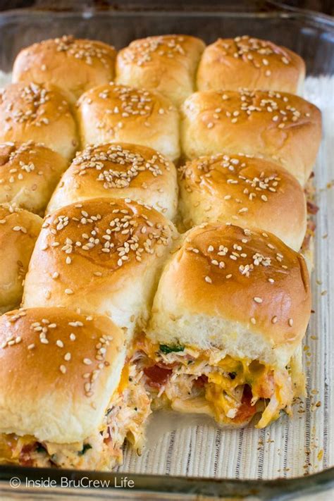 Cheesy Chicken Sliders Meat Veggies And Cheese Fill These Easy Dinner Rolls With Goodness