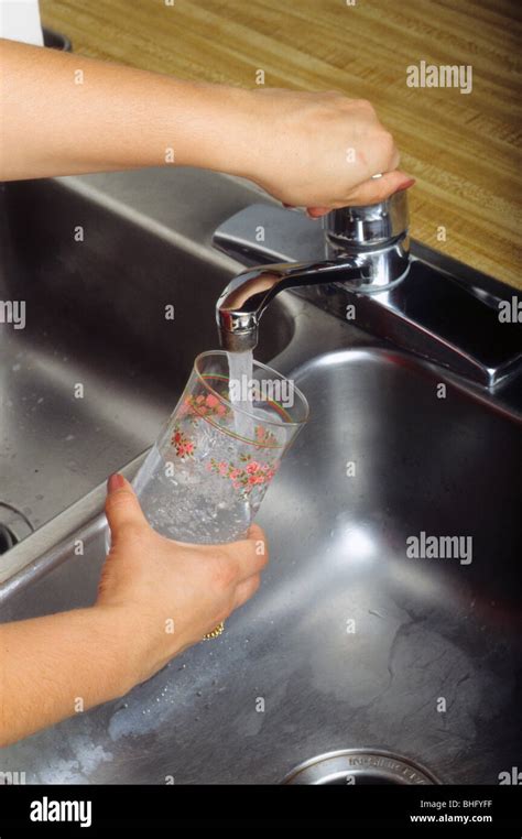 Fresh Tap Water Glass Fill Drink Hydrate Faucet Cool Wet Stock Photo