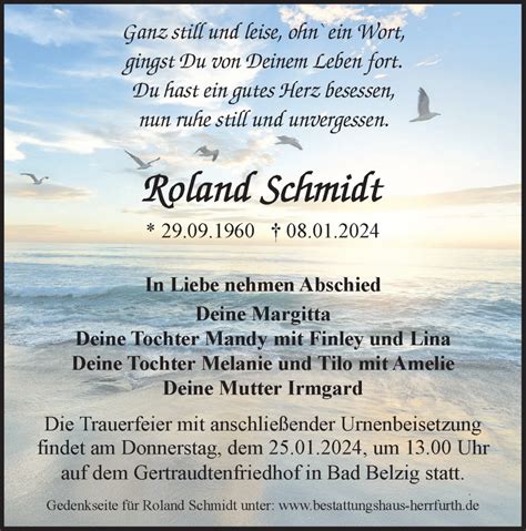 Traueranzeigen Von Roland Schmidt M Rkische Onlinezeitung Trauerportal