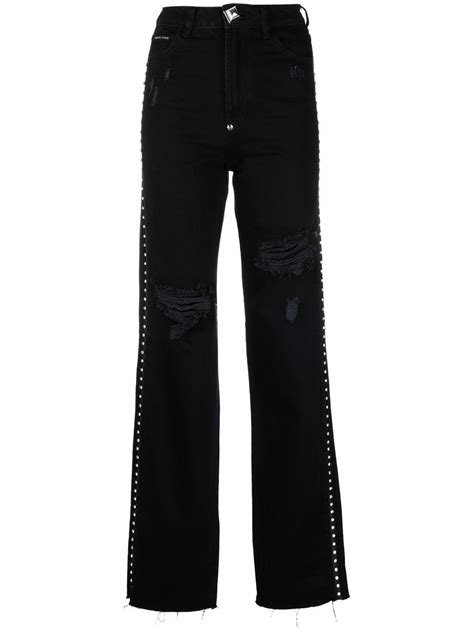 Philipp Plein Crystal Embellished Straight Leg Jeans Farfetch