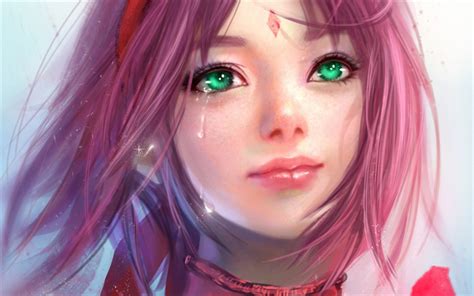 Download Wallpapers Sakura Haruno Cry Manga Green Eyes Artwork