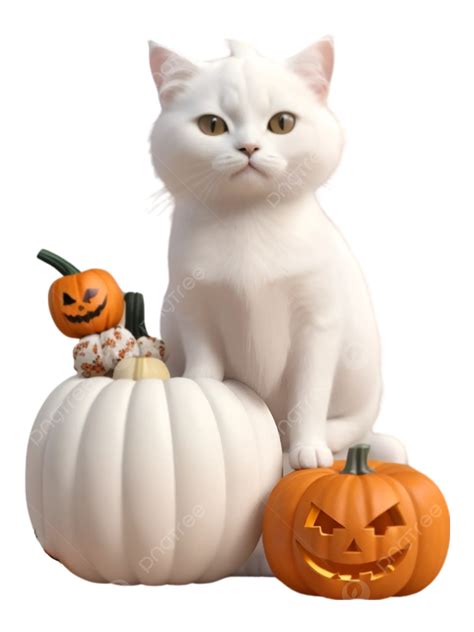 Funny Halloween White Cat Vector Halloween Cat Pumpkin Png And