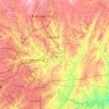 Cabarrus County topographic map, elevation, relief