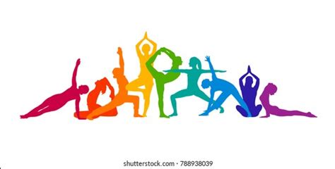 Detailed Colorful Silhouette Yoga Vector Illustration Stock Vector