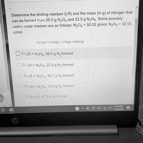 Solved Determine The Limiting Reactant Lr And The Mass In G Of