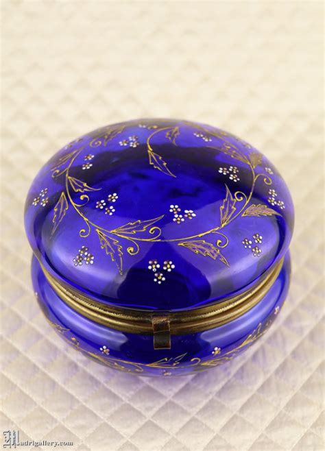 Big Antique Dresser Vanity Jar Enameled Cobalt Blue Glass Etsy